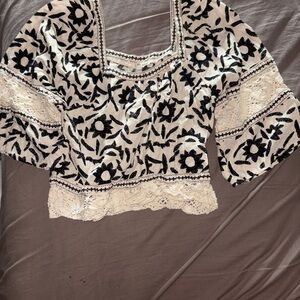 Christian Siriano Boho Ikat Crochet Lace Insert Blouse XS